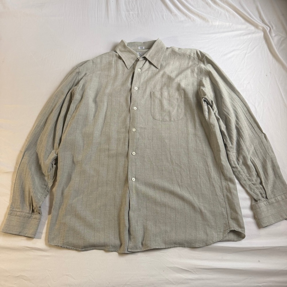 Salvatore Ferragamo Mens XL Grey Striped Cotton Rayon Button Down Shirt Italy